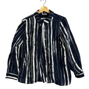 Habitat Button Up Shirt Women's Size S Blue White Striped Long sleeve Casual Top